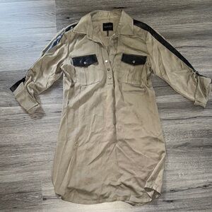 Stylish Tan Button Down Shirt with Black Accents